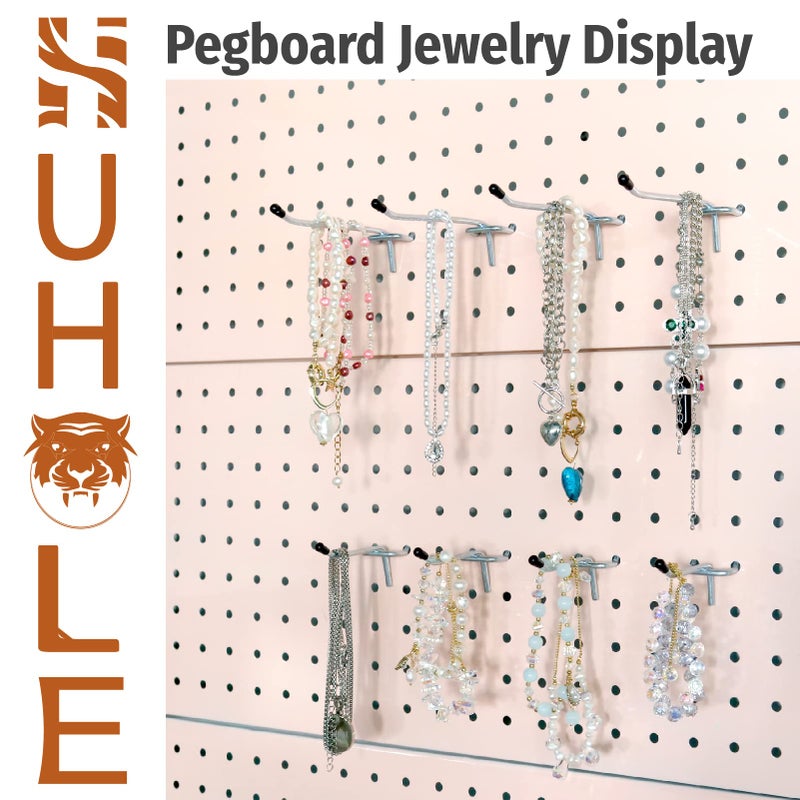HUHOLE Pegboard Hooks 4 Inch 50PC  Ideal Garage Organization  Wall Storage Tool Organizer  Fit 1/4"" 1/8"" Peg Board with Plastic Tip (Silver  4 Inch) - Image 5